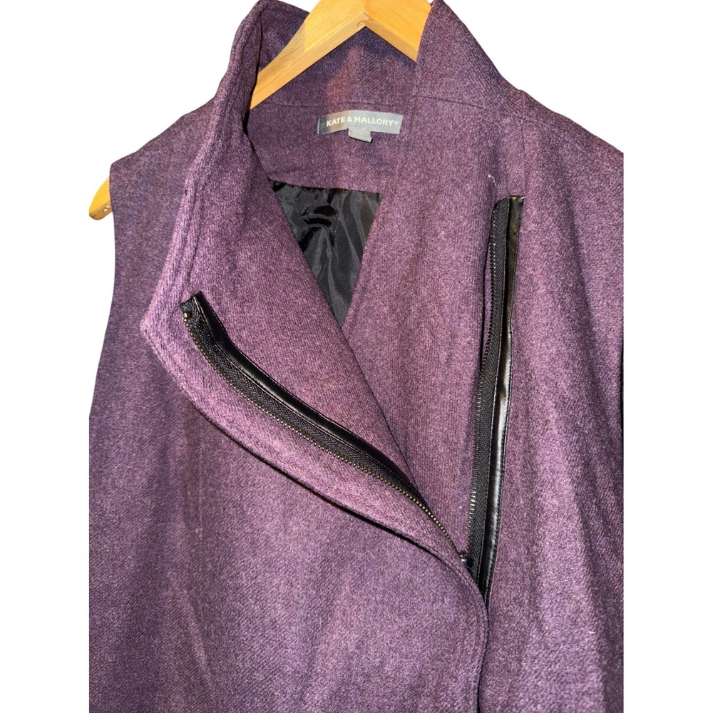 Kate Mallory Purple Tweed Wool Asymmetrical Zip Vest Plus Size 1X